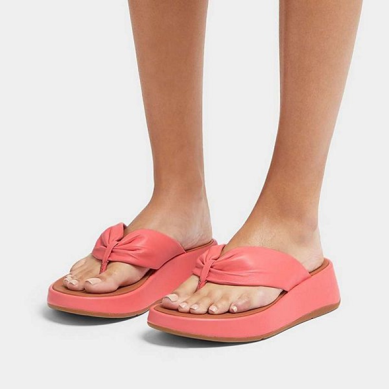 Women's FitFlop F-Mode Leather Twist Flatform Toe-Post Sandals Coral | 078ABMYLC