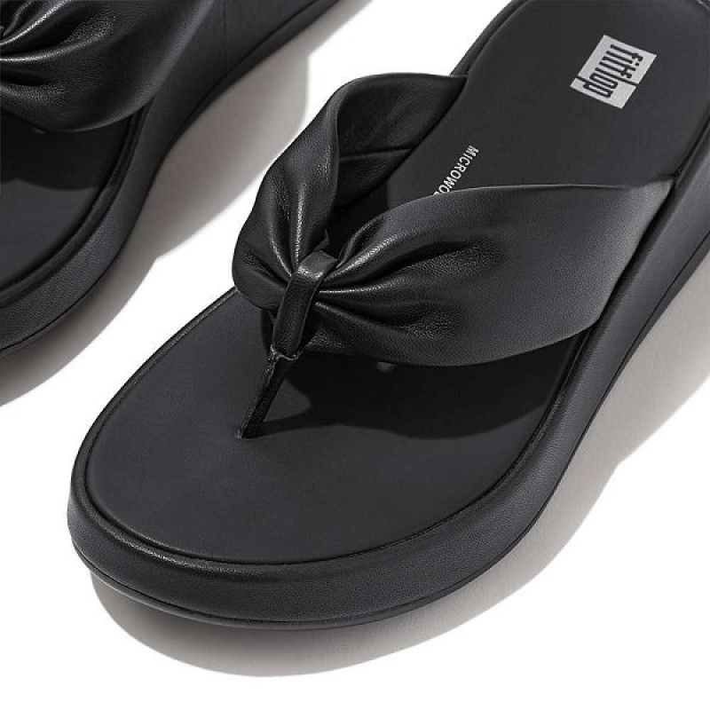 Women's FitFlop F-Mode Leather Twist Flatform Toe-Post Sandals Black | 496GXRFUQ