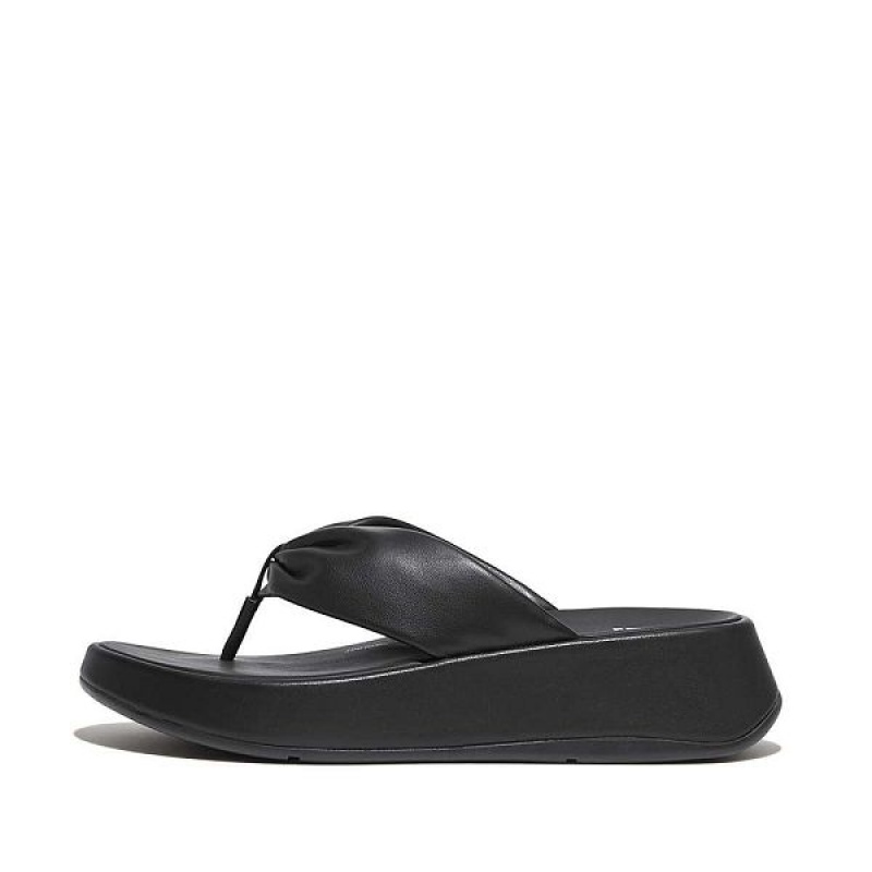 Women\'s FitFlop F-Mode Leather Twist Flatform Toe-Post Sandals Black | 496GXRFUQ