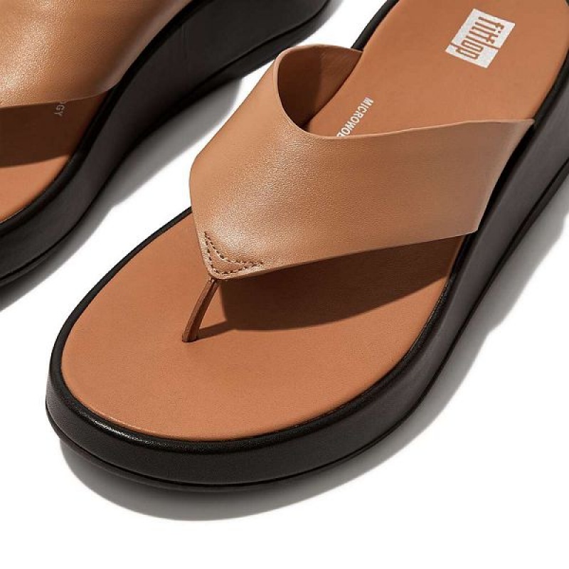 Women's FitFlop F-Mode Luxe Leather Flatform Toe-Post Sandals Brown | 308KSJNWT