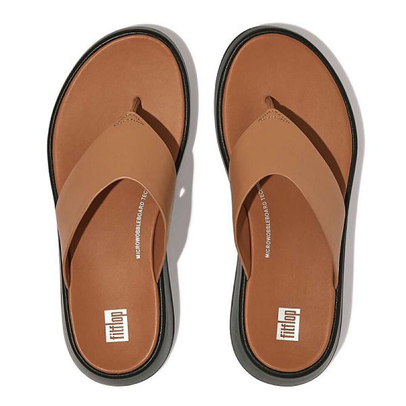 Women's FitFlop F-Mode Luxe Leather Flatform Toe-Post Sandals Brown | 308KSJNWT