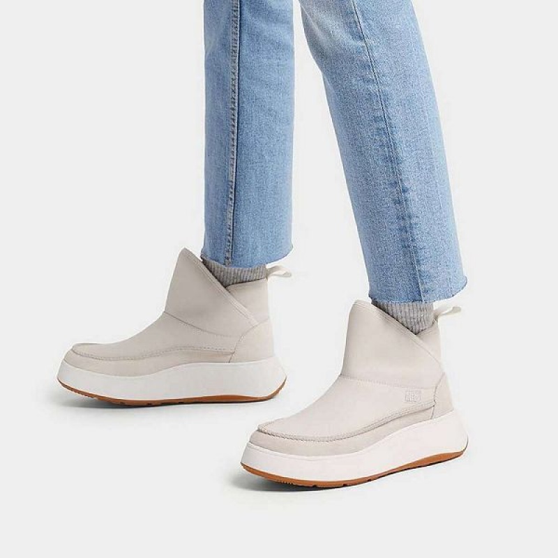 Women's FitFlop F-Mode Nubuck-Mix Flatform Bootie Sneakers Cream | 932CYZSXU