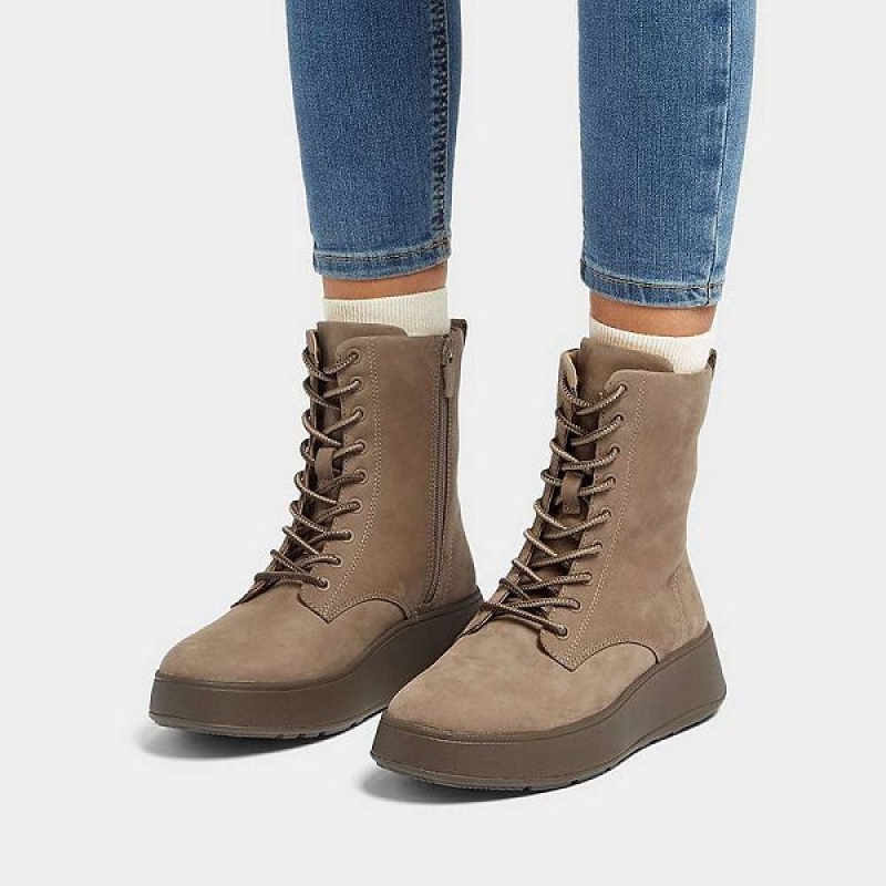 Women's FitFlop F-Mode Nubuck Lace Up Flatform Ankle Boots Grey | 418ZSFACT