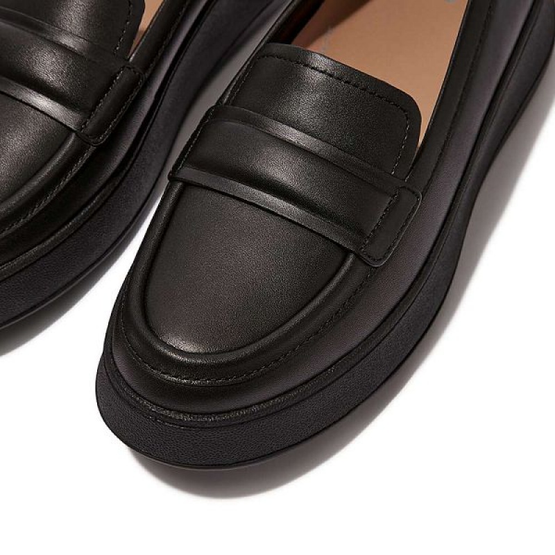 Women's FitFlop F-Mode Padded Detail Leather Flatform Loafers Loafers Black | 390HXJDQP