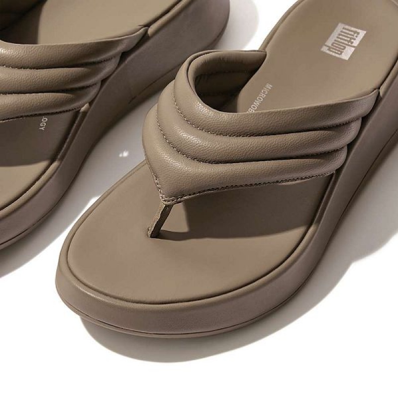 Women's FitFlop F-Mode Padded Leather Flatform Toe-Post Sandals Grey | 658CQPUDA