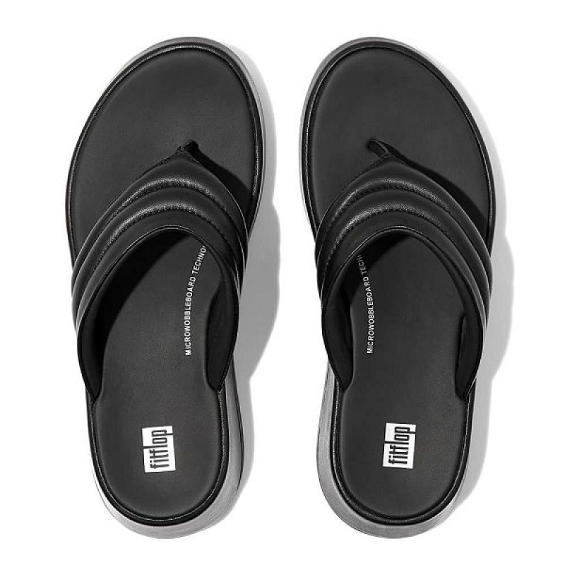 Women's FitFlop F-Mode Padded Leather Flatform Toe-Post Sandals Black | 164COKARP