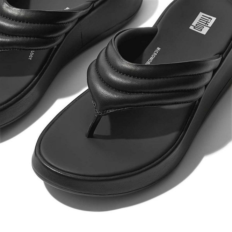 Women's FitFlop F-Mode Padded Leather Flatform Toe-Post Sandals Black | 164COKARP