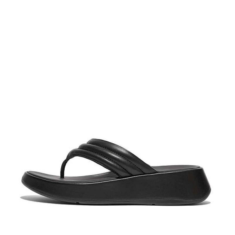 Women\'s FitFlop F-Mode Padded Leather Flatform Toe-Post Sandals Black | 164COKARP