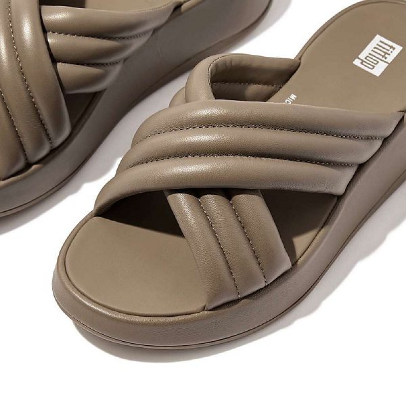 Women's FitFlop F-Mode Padded Leather Flatform Cross Slides Grey | 162RBNZUP