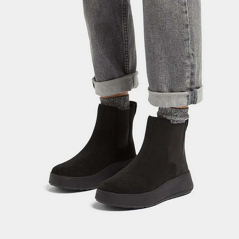 Women's FitFlop F-Mode Suede Flatform Chelsea Boots Black | 794CLIDAO