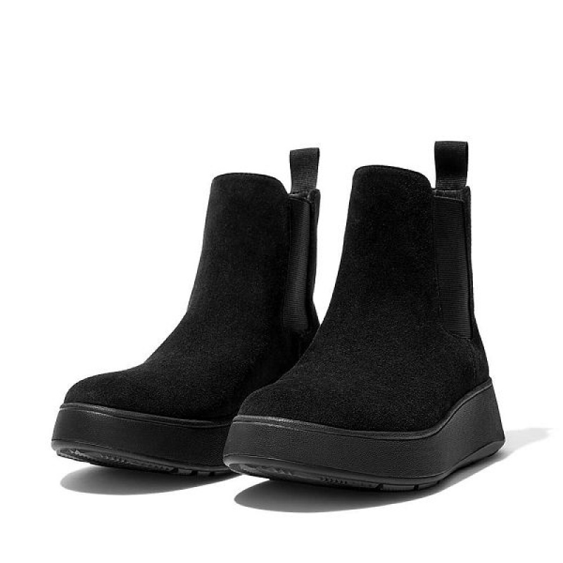 Women's FitFlop F-Mode Suede Flatform Chelsea Boots Black | 794CLIDAO