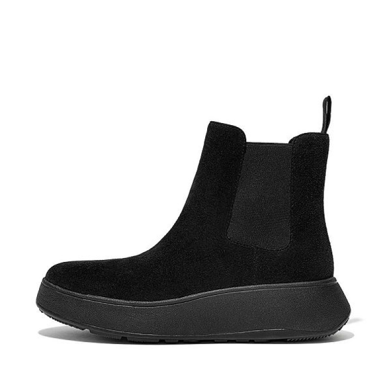 Women\'s FitFlop F-Mode Suede Flatform Chelsea Boots Black | 794CLIDAO