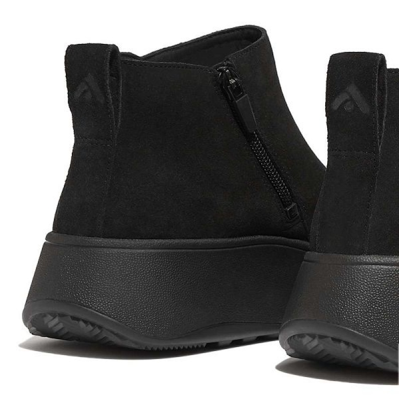 Women's FitFlop F-Mode Suede Flatform Zip Ankle Boots Black | 294GLCAKH