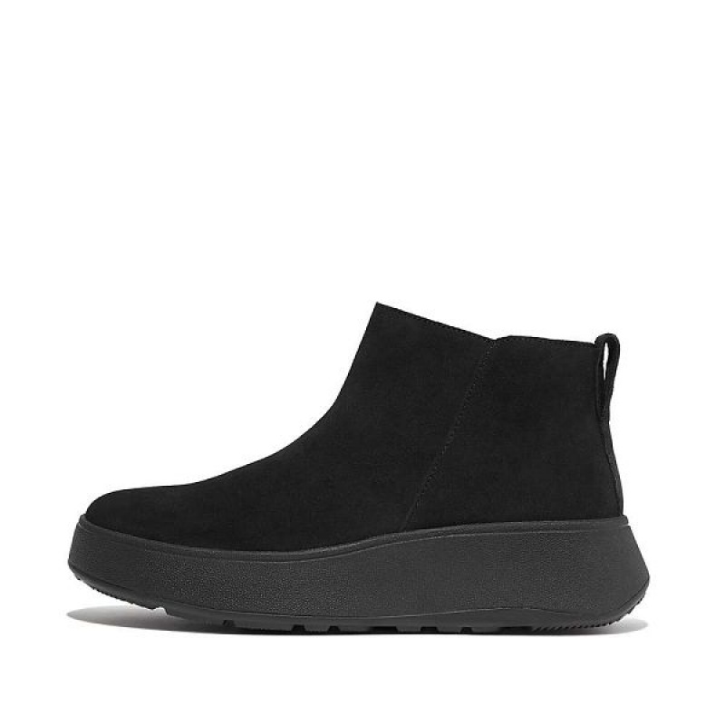 Women\'s FitFlop F-Mode Suede Flatform Zip Ankle Boots Black | 294GLCAKH