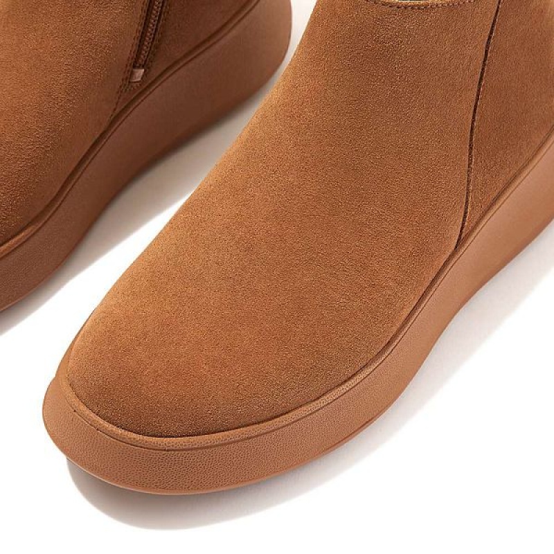 Women's FitFlop F-Mode Suede Flatform Zip Ankle Boots Light Brown | 409POWHFN