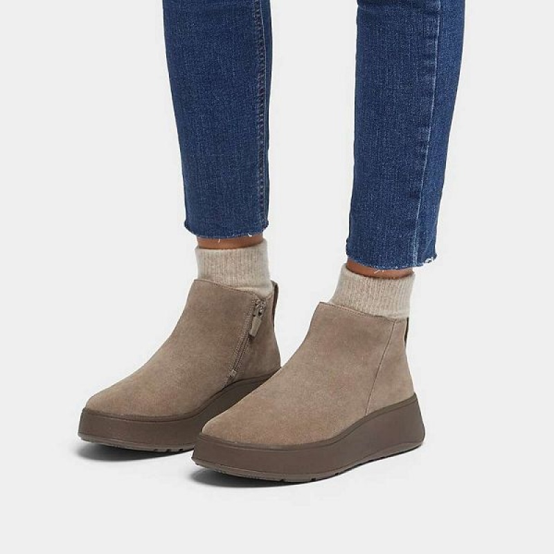 Women's FitFlop F-Mode Suede Flatform Zip Ankle Boots Grey | 530RAWLGI