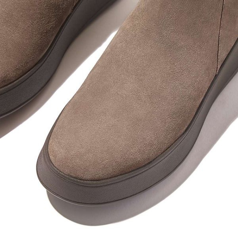 Women's FitFlop F-Mode Suede Flatform Zip Ankle Boots Grey | 530RAWLGI