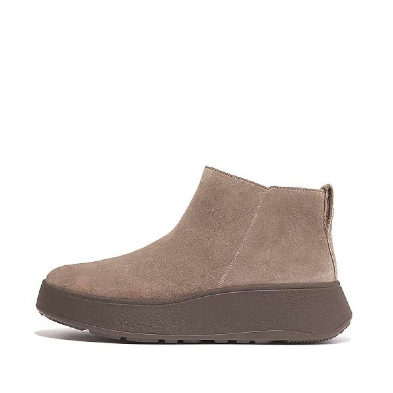 Women\'s FitFlop F-Mode Suede Flatform Zip Ankle Boots Grey | 530RAWLGI