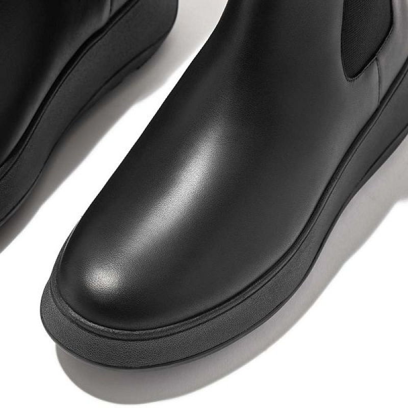 Women's FitFlop F-Mode Waterproof Leather Flatform Chelsea Boots Black | 672JHGRPW