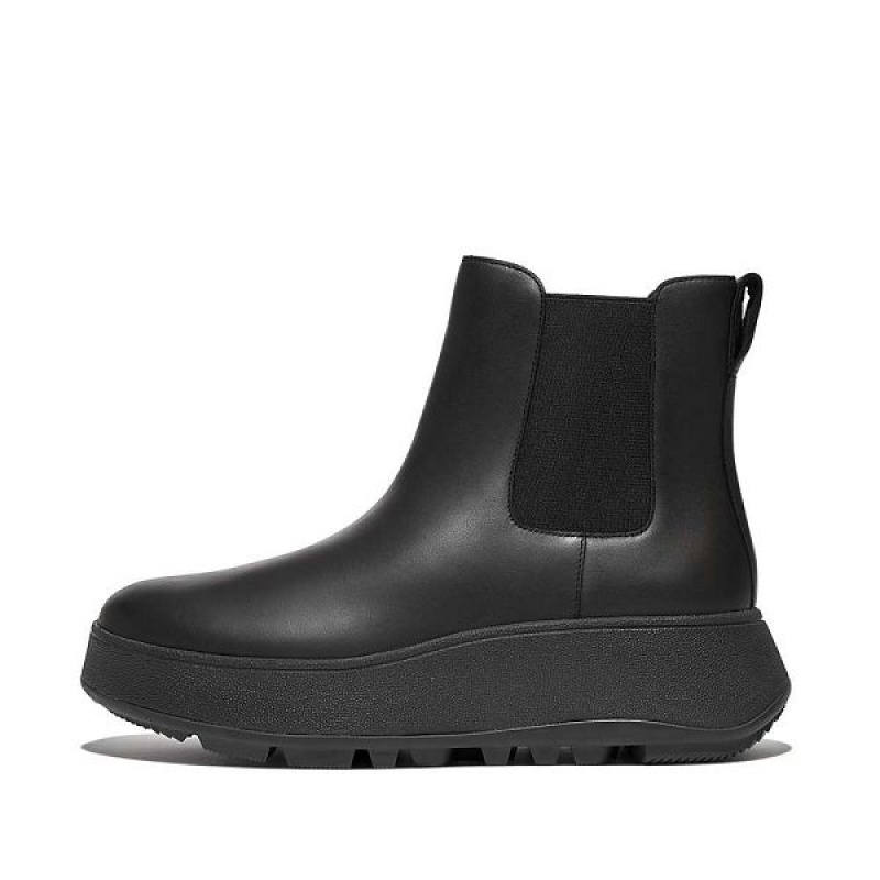 Women\'s FitFlop F-Mode Waterproof Leather Flatform Chelsea Boots Black | 672JHGRPW