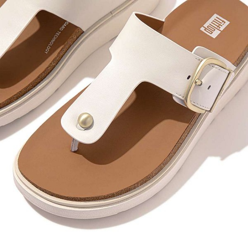 Women's FitFlop Gen-Ff Buckle Leather Toe-Post Sandals White | 598QTRGVJ