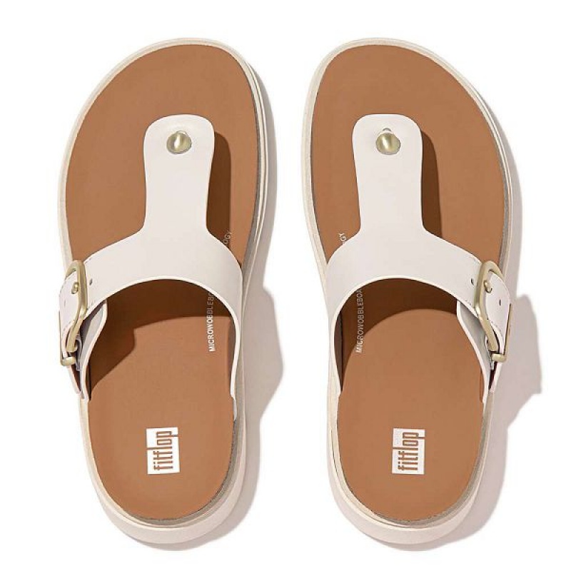 Women's FitFlop Gen-Ff Buckle Leather Toe-Post Sandals White | 598QTRGVJ