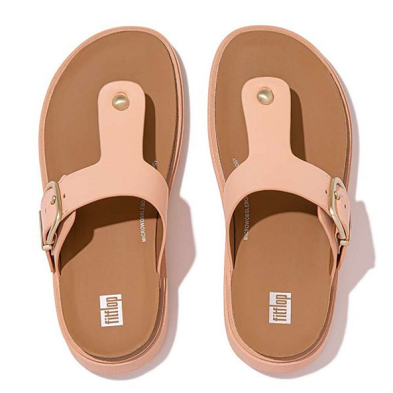 Women's FitFlop Gen-Ff Buckle Leather Toe-Post Sandals Brown / Coral | 862DXAOSI