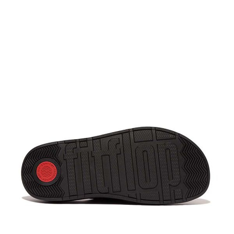 Women's FitFlop Gen-Ff Buckle Two Bar Leather Slides Black | 980PDHNKT