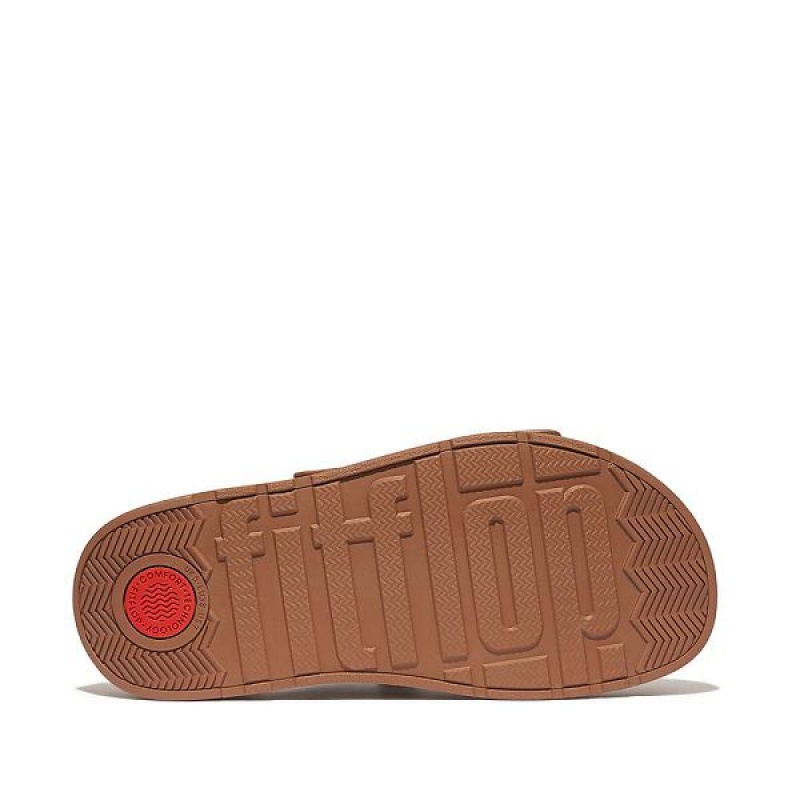 Women's FitFlop Gen-Ff Buckle Two Bar Leather Slides Light Brown | 507FLCIGB