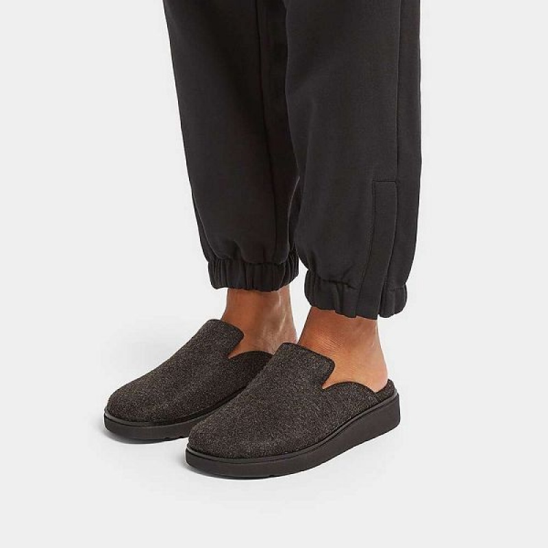 Women's FitFlop Gen-Ff E01 Felt Mules Black | 570UANWMG