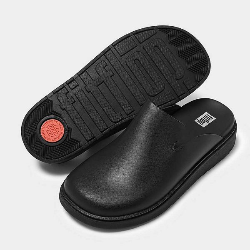 Women's FitFlop Gen-Ff Leather Mules Black | 526UYESPT