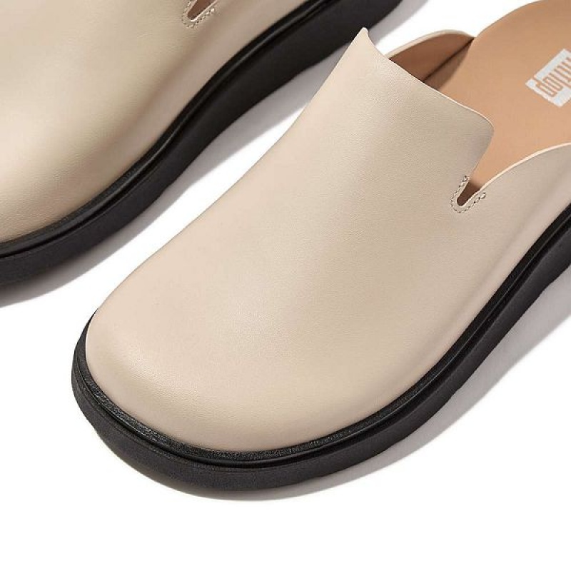 Women's FitFlop Gen-Ff Leather Mules Grey / Beige | 468CBKUPE