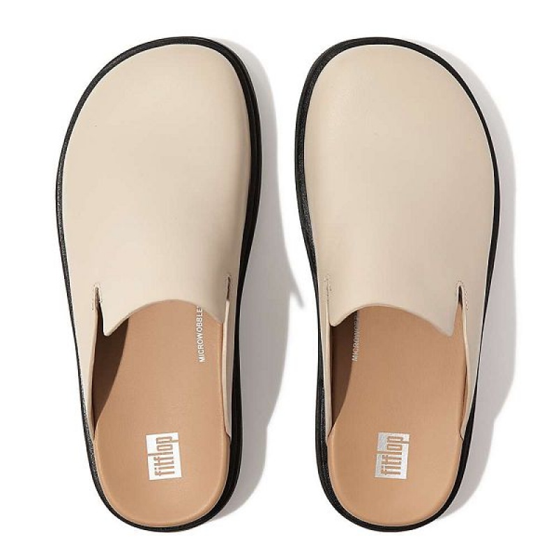 Women's FitFlop Gen-Ff Leather Mules Grey / Beige | 468CBKUPE