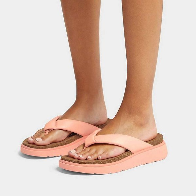 Women's FitFlop Gen-Ff Padded Strap Leather Toe-Post Sandals Brown / Coral | 692CMAEQX