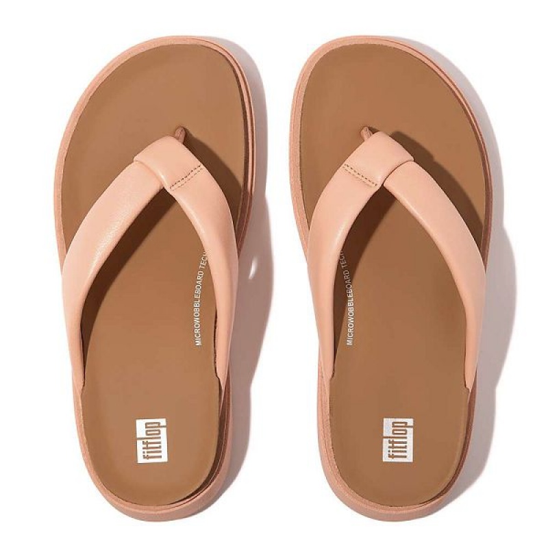 Women's FitFlop Gen-Ff Padded Strap Leather Toe-Post Sandals Brown / Coral | 692CMAEQX