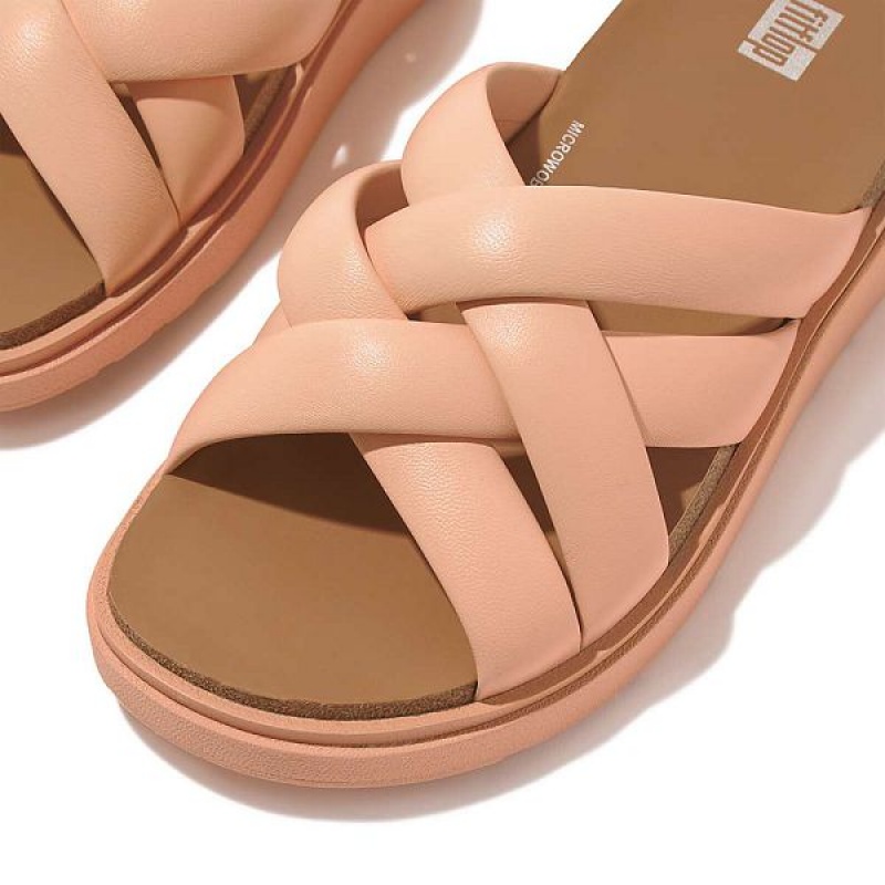 Women's FitFlop Gen-Ff Padded Strap Leather Slides Brown / Coral | 754MDYBUJ