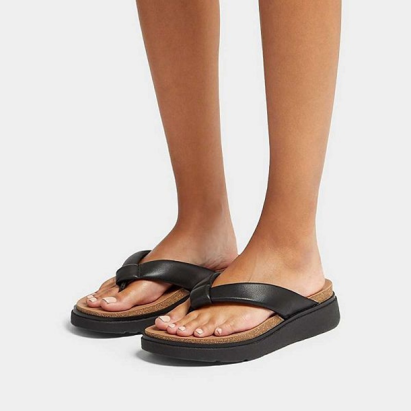 Women's FitFlop Gen-Ff Padded Strap Leather Toe-Post Sandals Black | 360NFDSVO