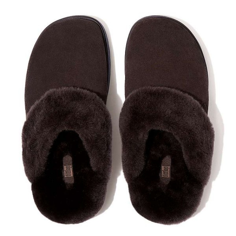 Women's FitFlop Gen-Ff Shearling Collar Suede Slippers Brown | 587DFBOIA