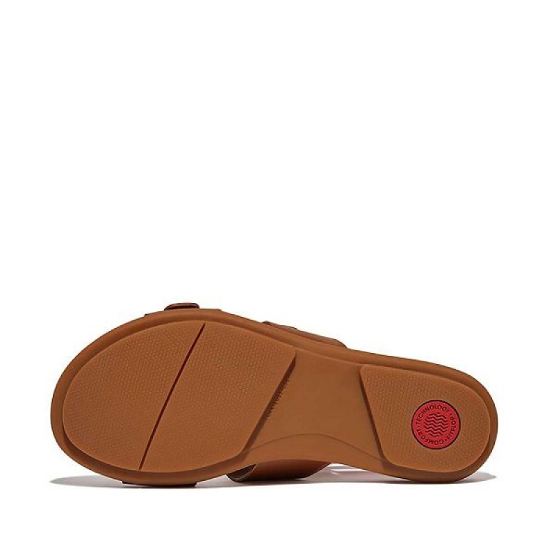 Women's FitFlop Gracie Buckle Two Bar Leather Slides Brown | 201SILGJB