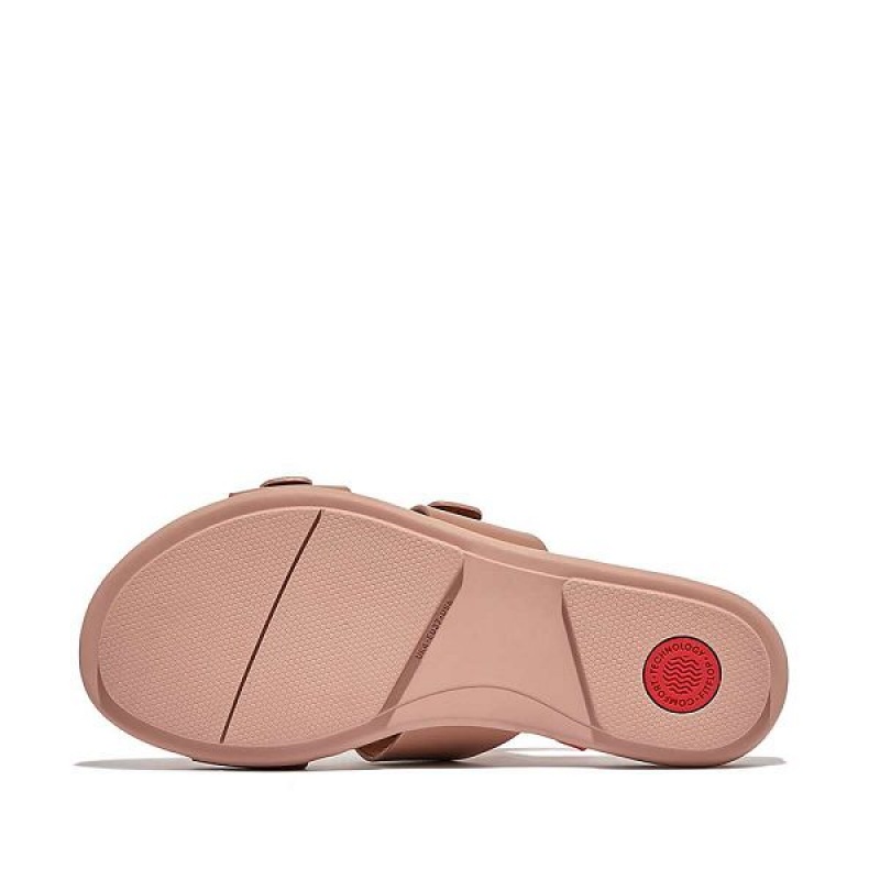 Women's FitFlop Gracie Buckle Two Bar Leather Slides Beige | 709BWAECI