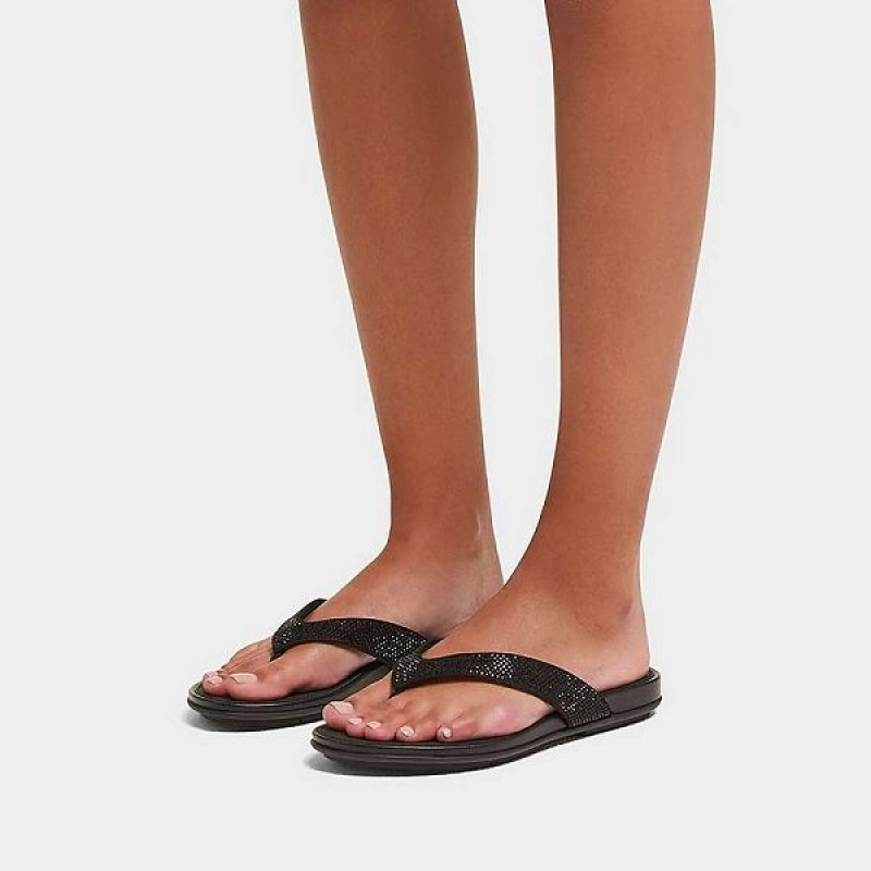 Women's FitFlop Gracie Crystal Flip Flops Black | 917MZIYAV