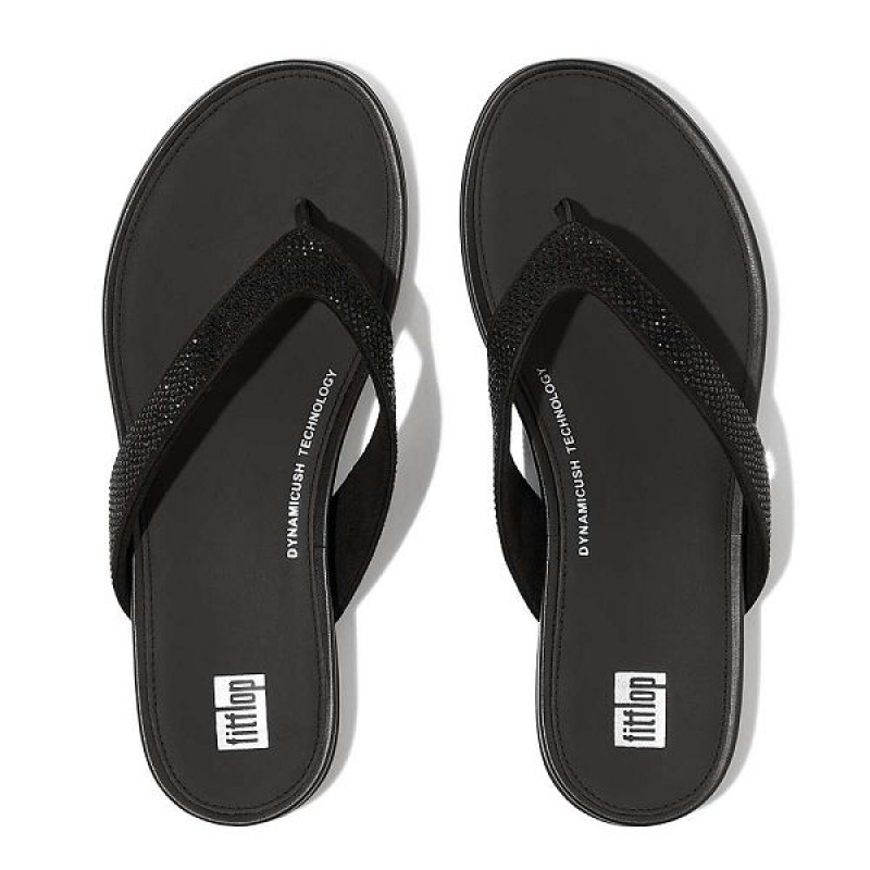 Women's FitFlop Gracie Crystal Flip Flops Black | 917MZIYAV