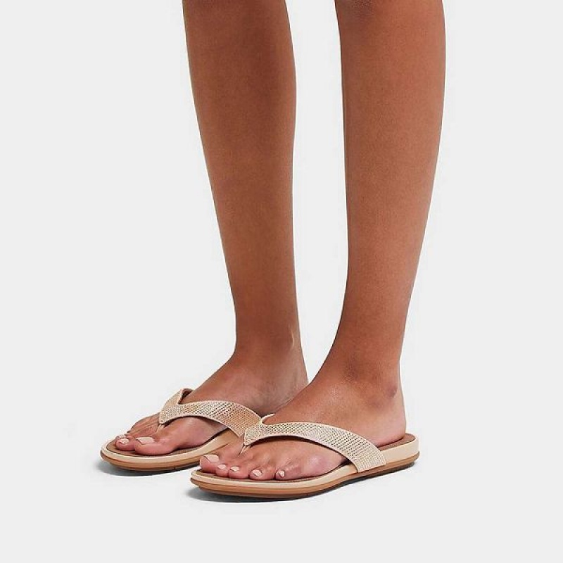 Women's FitFlop Gracie Crystal Flip Flops Grey / Beige | 510EPYXBC