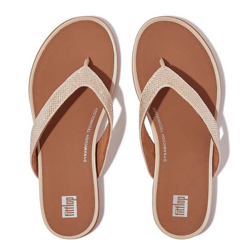 Women's FitFlop Gracie Crystal Flip Flops Grey / Beige | 510EPYXBC