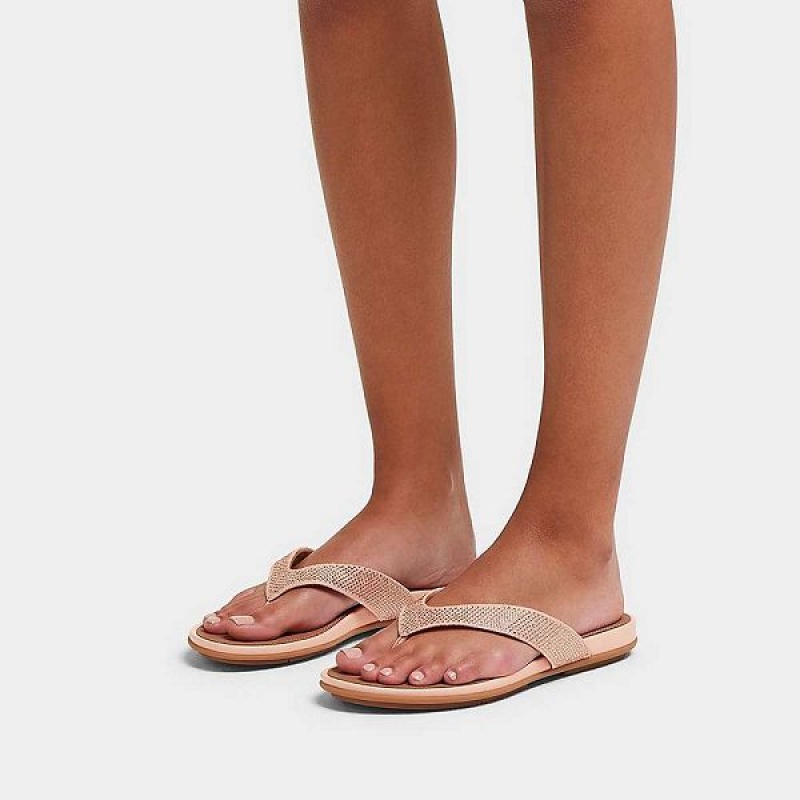 Women's FitFlop Gracie Crystal Flip Flops Brown / Beige | 184AIMNRB