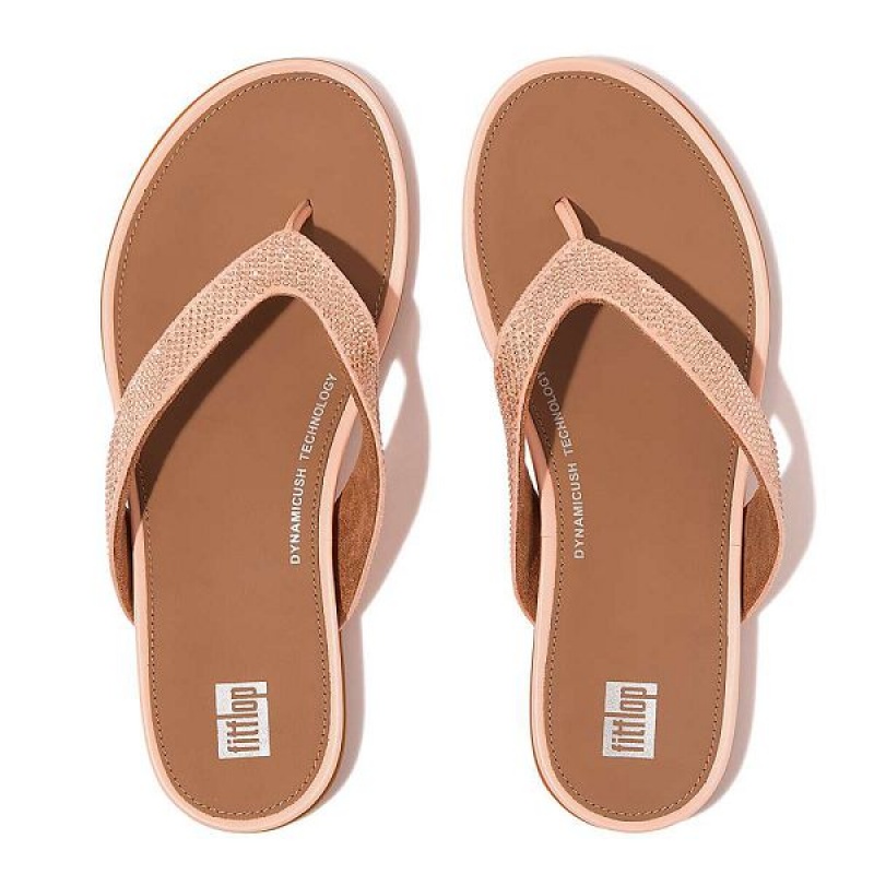 Women's FitFlop Gracie Crystal Flip Flops Brown / Beige | 184AIMNRB