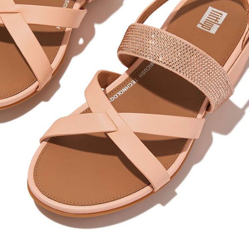 Women's FitFlop Gracie Crystal Leather Strappy Back-Strap Sandals Brown / Coral | 429XTLQPN