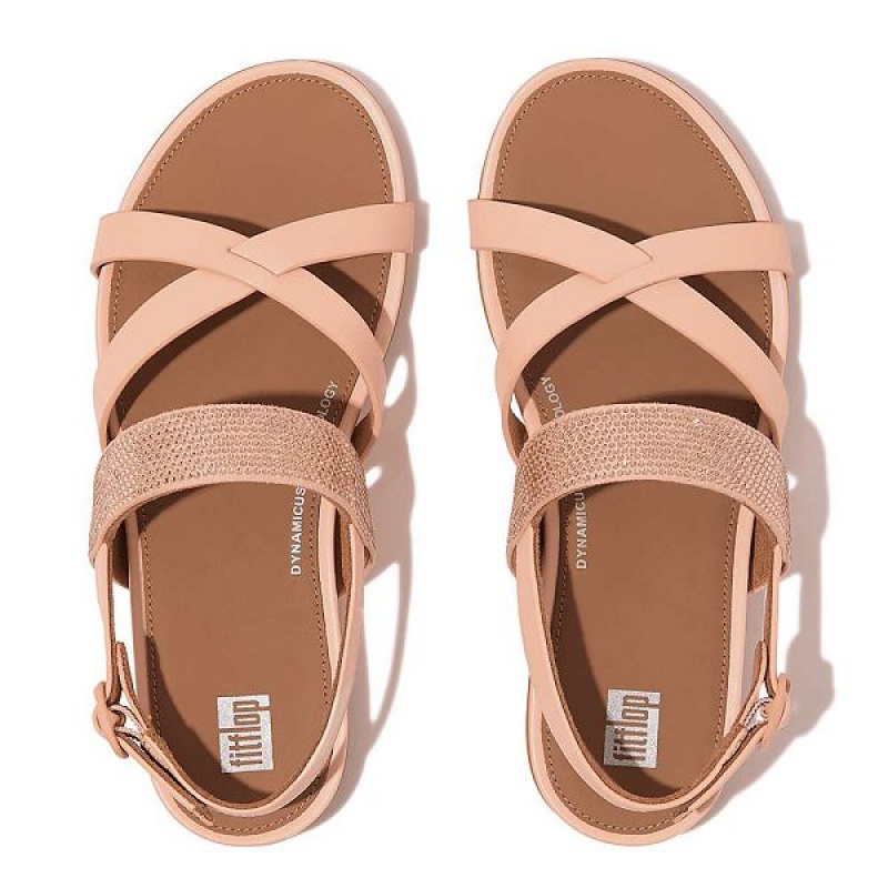 Women's FitFlop Gracie Crystal Leather Strappy Back-Strap Sandals Brown / Coral | 429XTLQPN