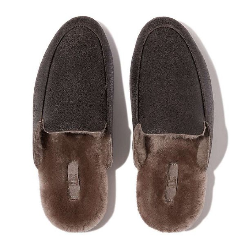 Women's FitFlop Gracie Double Faced Shearling Leather Mules Chocolate | 986RVZXJI