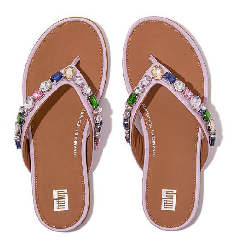 Women's FitFlop Gracie Jewel Deluxe Leather Flip Flops Purple | 967BCXIKT